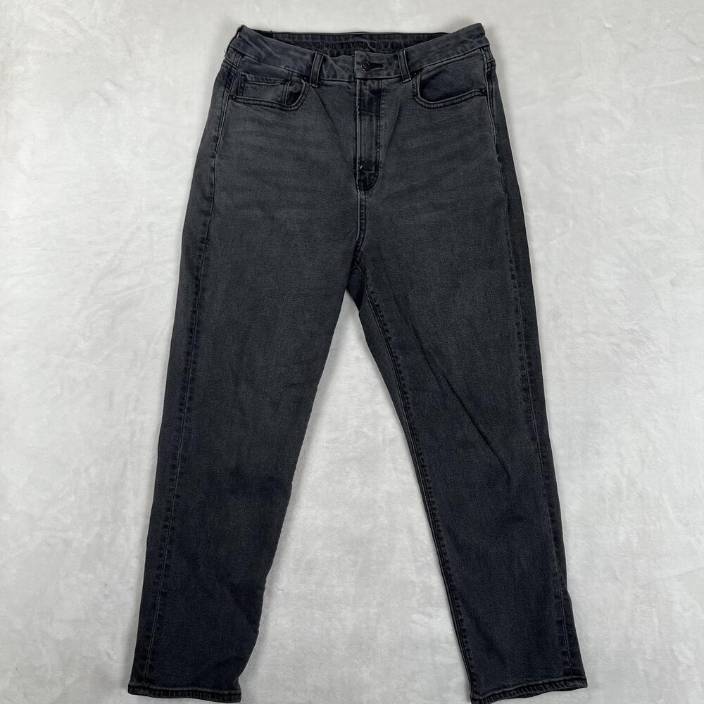 American Eagle Curvy Mom Jeans Womens 8 Short Gray Charcoal Wash Stretch Denim